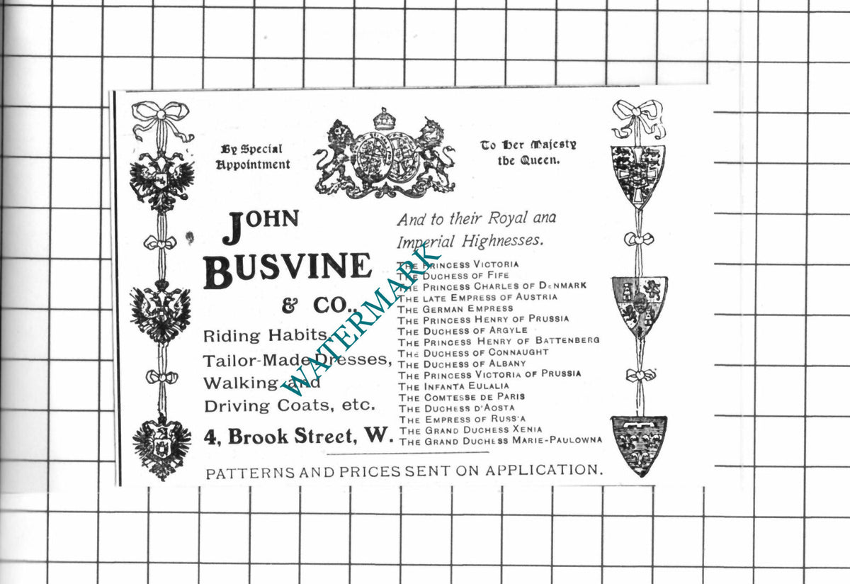 John Busvine & Co London Small ADVERT - 1903 Clipping