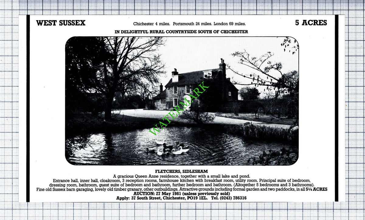 Fletchers Sidlesham Sussex House Sale Advert - 1981 Cutting
