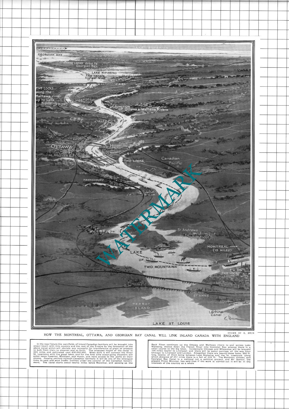 Montreal Ottawa & Georgian Bay Canal Lake Canada - 1914 Clipping  / Print