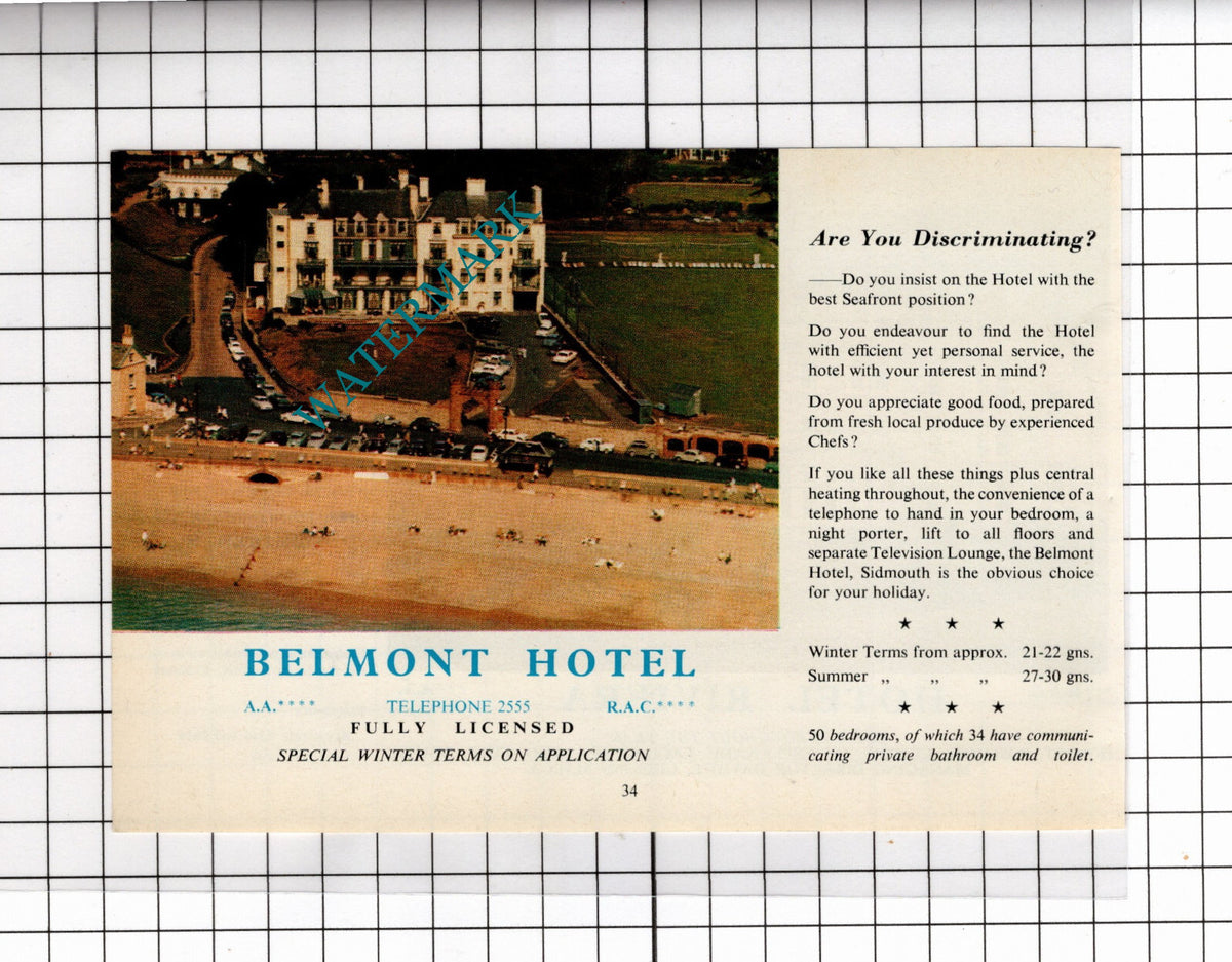 Hotel Riviera Sidmouth Devon David Gibbons / Belmont Hotel - 1968 ADVERT