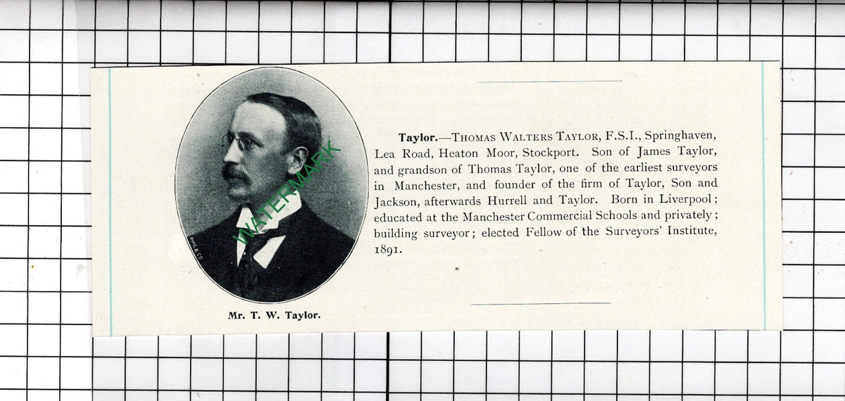 Thomas Walters Taylor Springhaven Lea Road Heaton Moor Stockport c.1905 Clipping