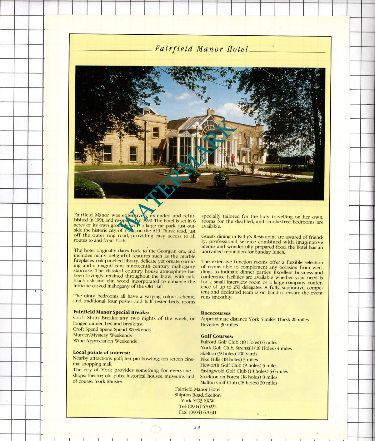 Fairfield Manor Hotel Skelton York Yorkshire Advert - 1995 Cutting