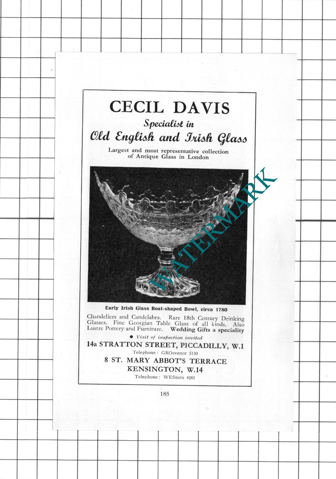 Cecil Davis Glass London / G Jetley South Audley St London  - 1939 Small Advert