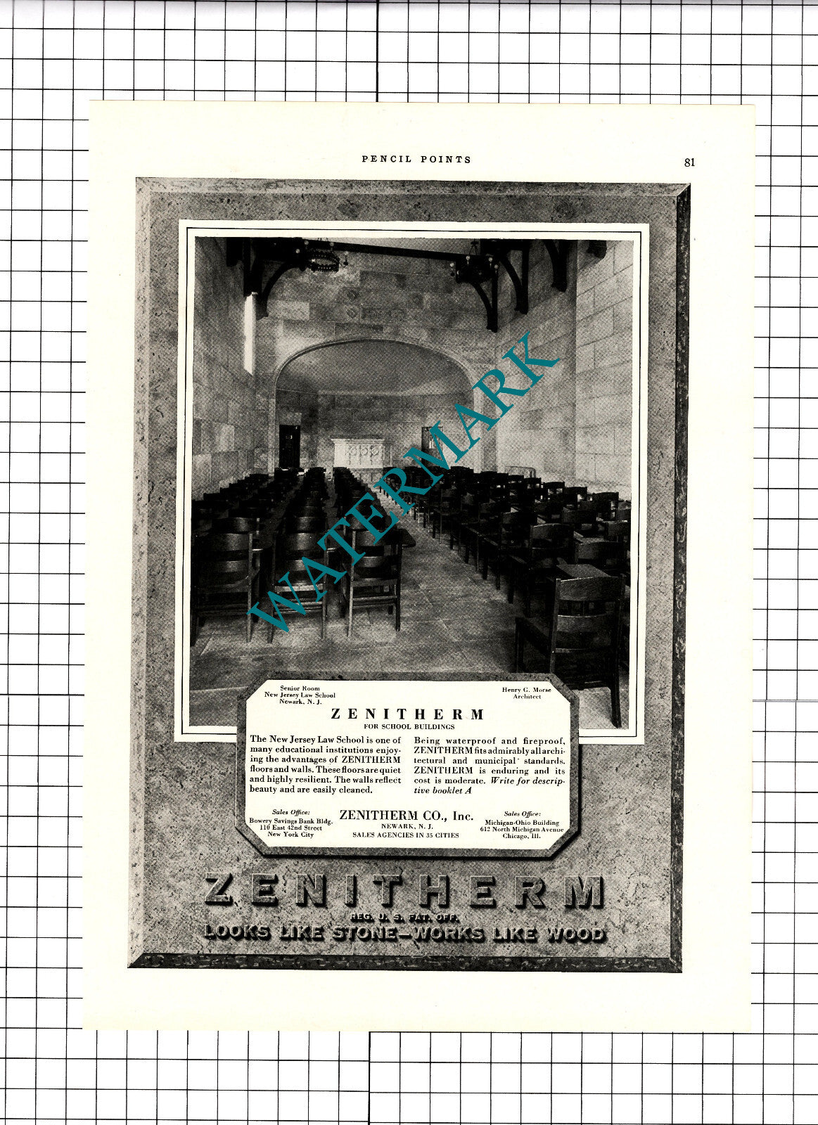 New Jersey Law School Newark Zenitherm / Ridgewood War Memorial - 1926 Advert