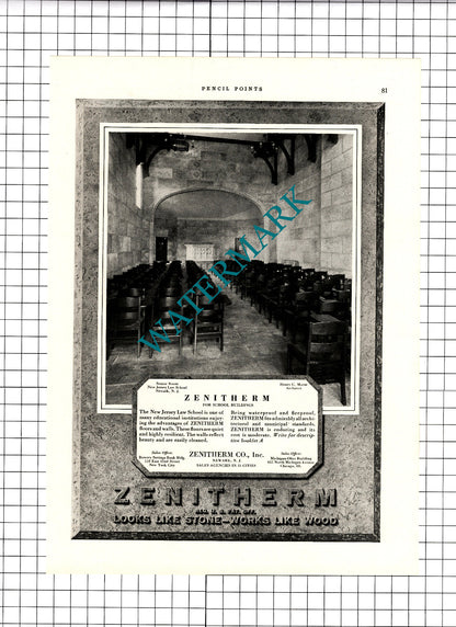 New Jersey Law School Newark Zenitherm / Ridgewood War Memorial - 1926 Advert