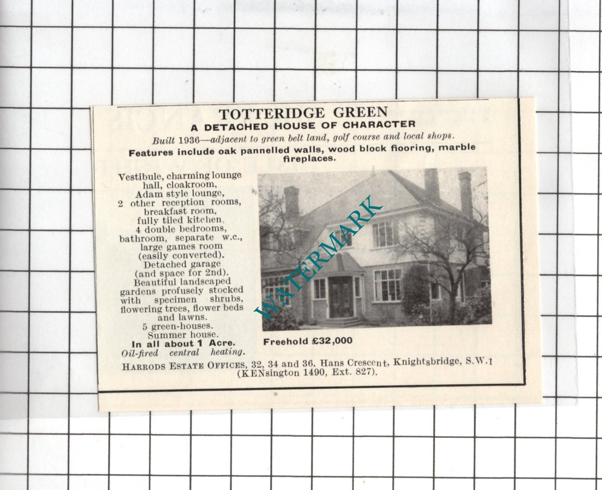 Totteridge Green Barnet London SMALL House Sale Advert - 1967