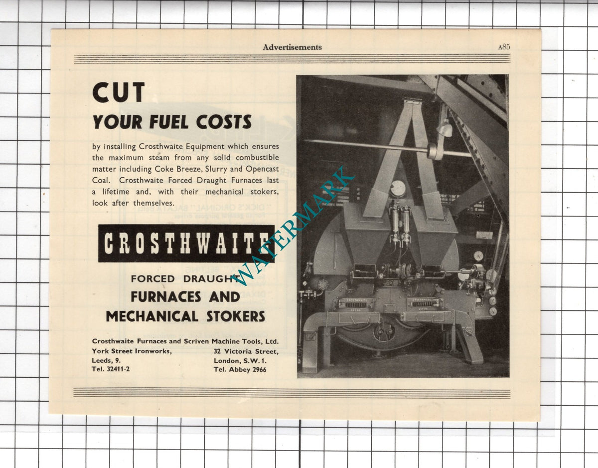 R J Dick Ltd Glasgow / Crosthwaite Furnaces  Leeds -  1951 Advert