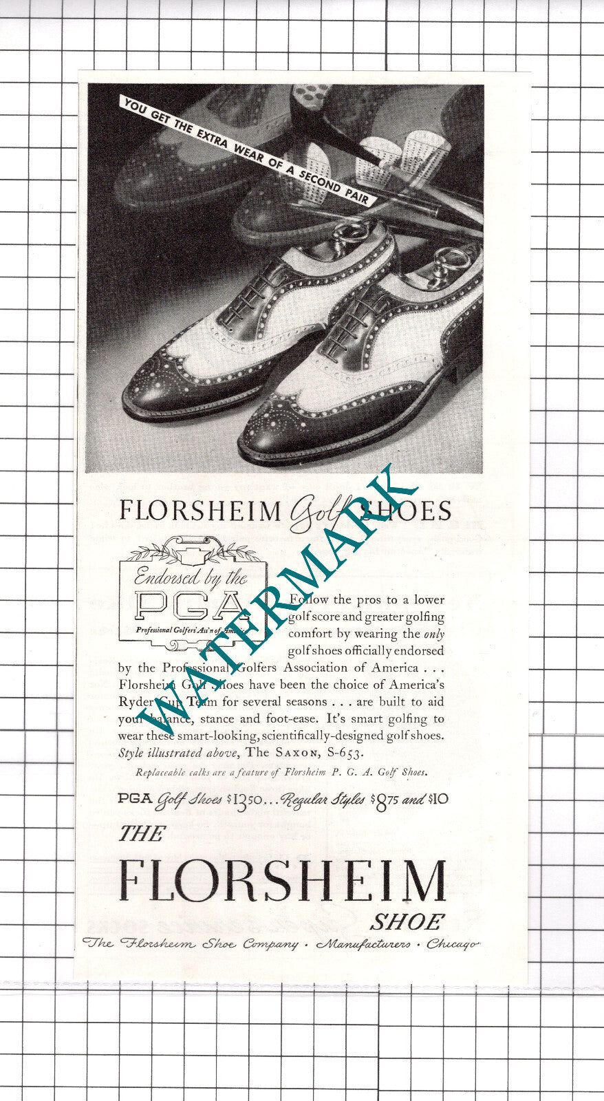 The Florsheim Golf Shoe ADVERT -  1937 Clipping / Print