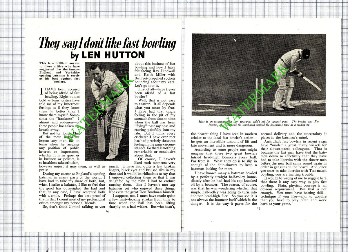 Len Hutton Cricketer Cricket   - 1951 Article