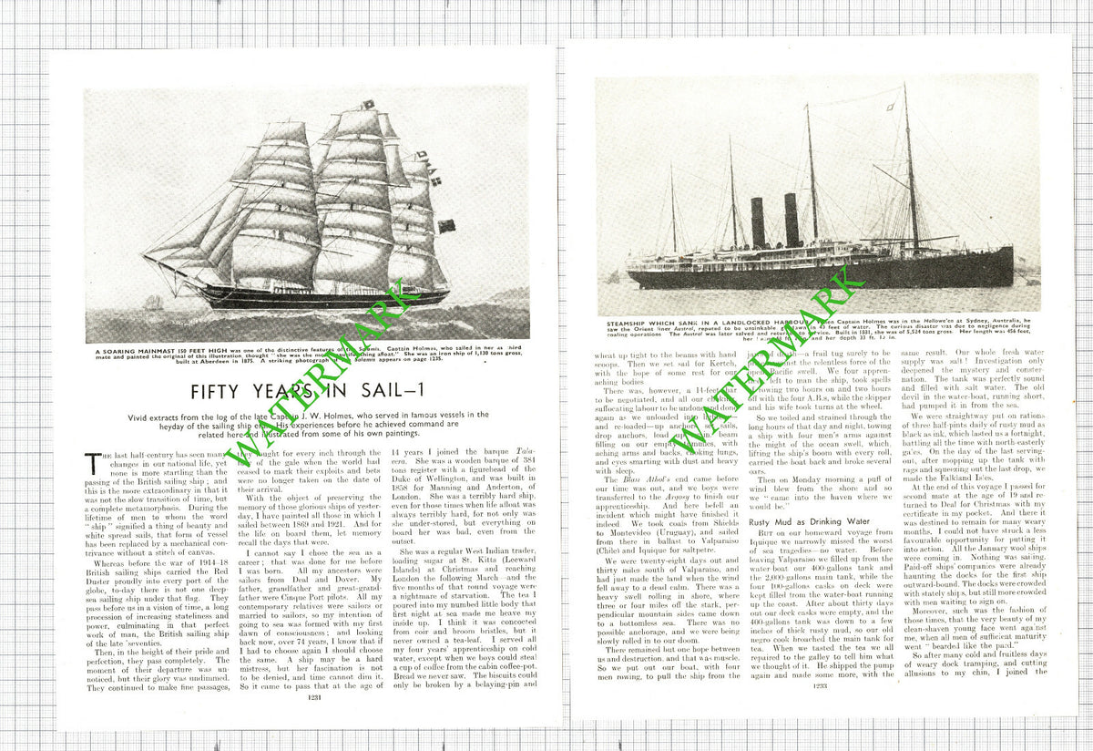 Captain J W Holmes LEUCADIA Ship  - 1930s Two Part Article
