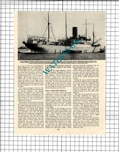 Cable Ships The Monarch Faraday Dominia  - c.1940's Article