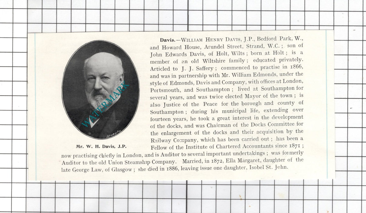 Mr William Henry Davis Howard House  Strand London Holt  - c.1905 Clipping
