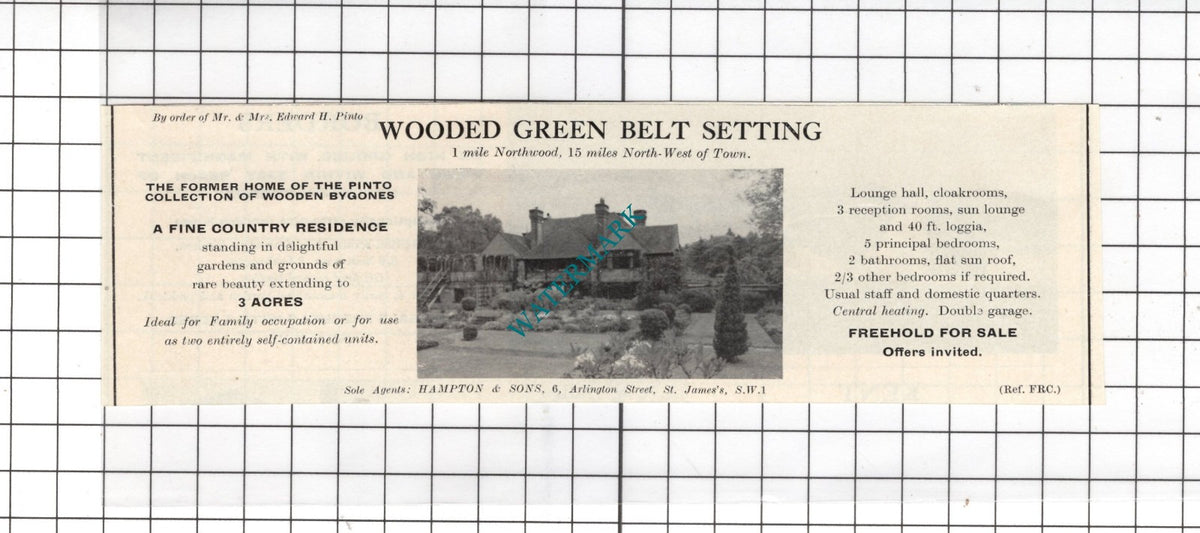 Mr & Mrs Edward H Pinto Northwood Middlesex House Sale Advert - 1967