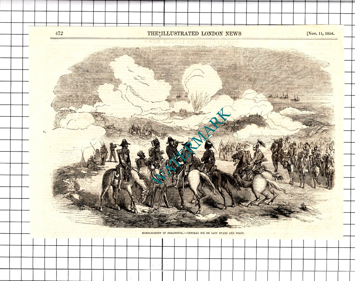 General Sir De Lacy Evans Sebastopol Bombardment - 1854 Clipping / Print