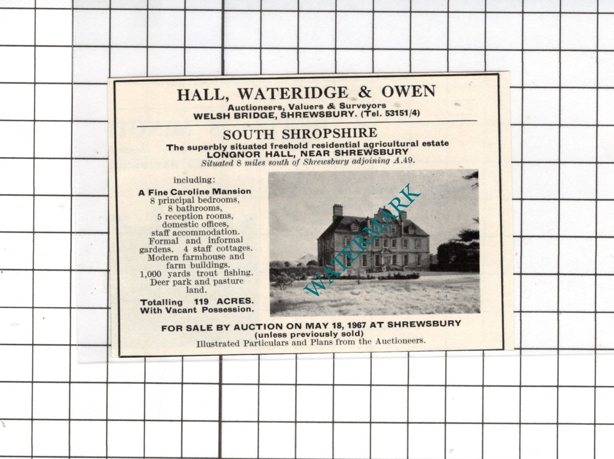 Longnor Hall Shrewsbury Shropshire  - 1967 SMALL House Advert