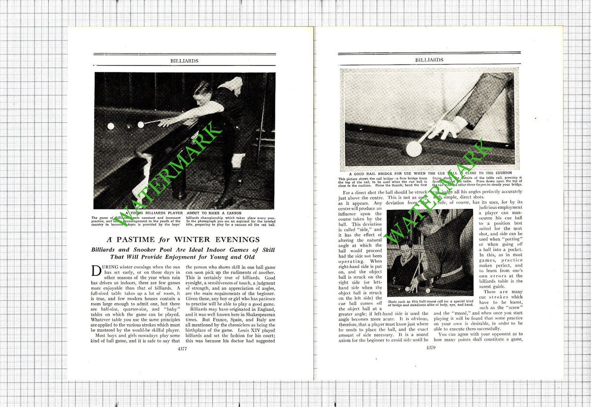 Billiards Snooker Pool - c.1930s Article