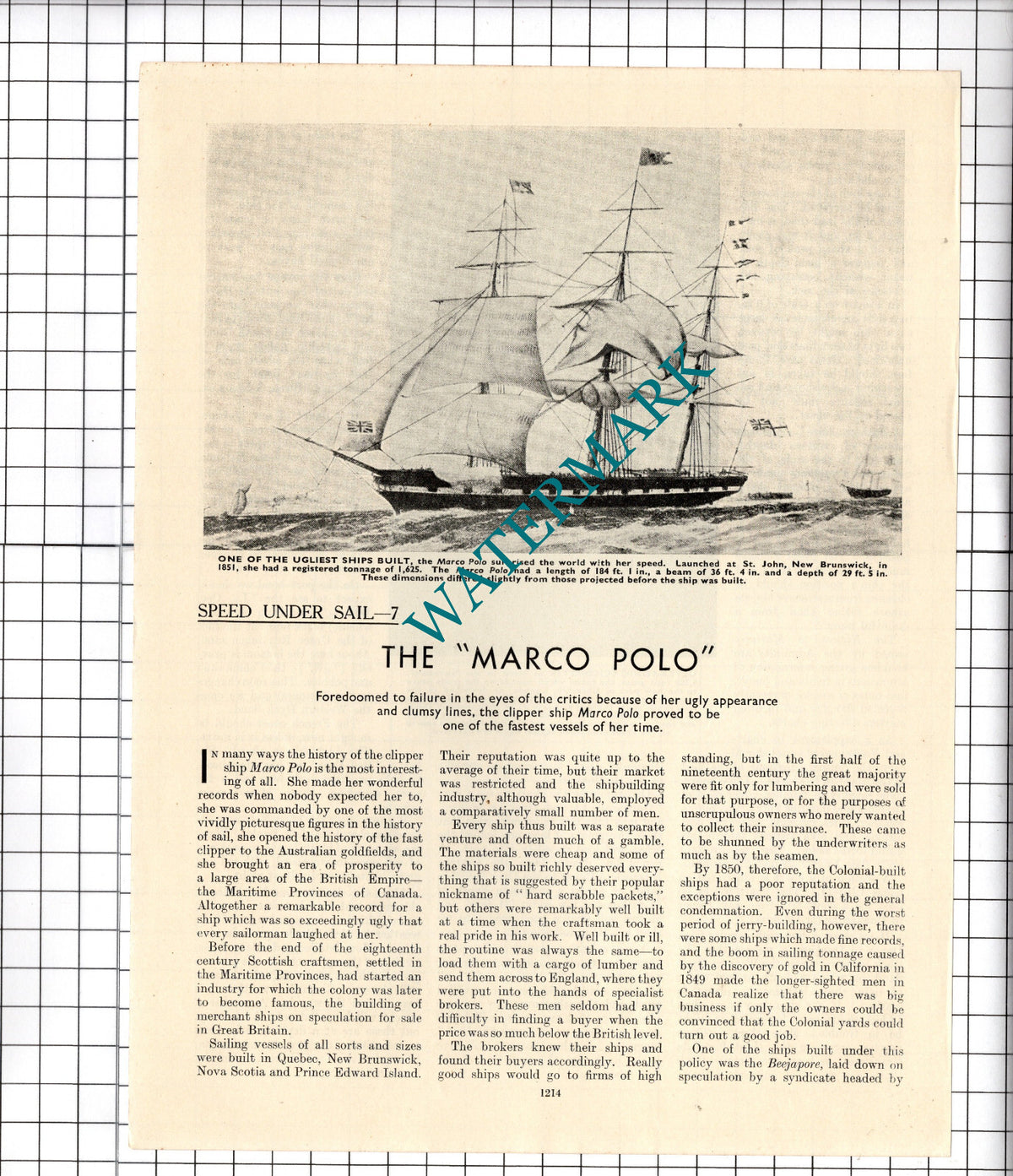 The MARCO POLO Ship - c.1940's Article / Print