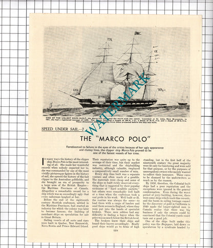 The MARCO POLO Ship - c.1940's Article / Print