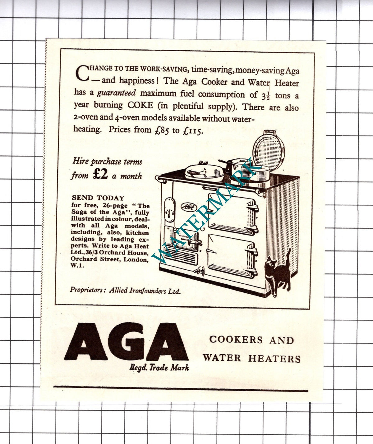 AGA Small Advert - 1950 Cutting