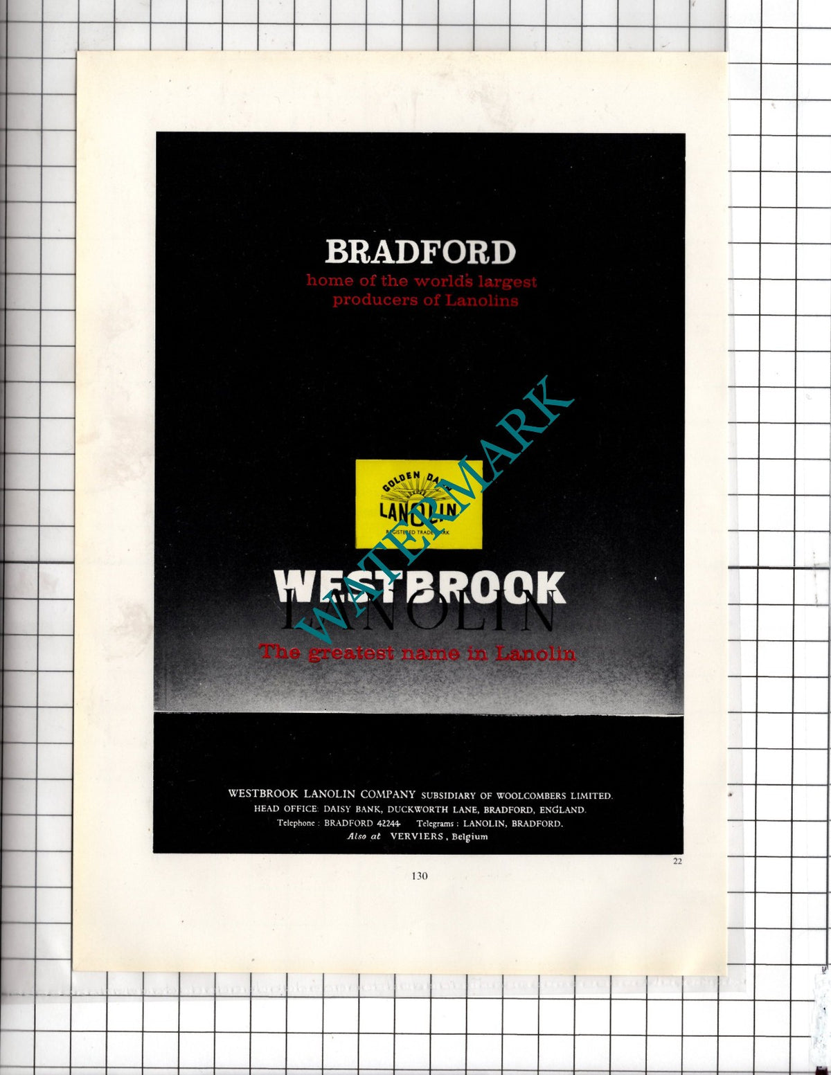 Westbrook Lanolin Company Bradford Yorkshire -  c.1962 Advert