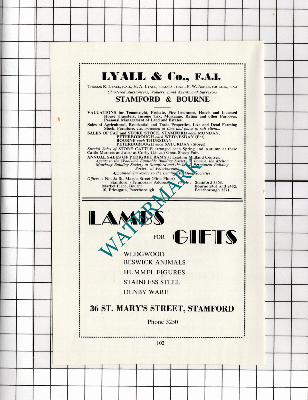 Thomas Lyall & Co Stamford Lincolnshire / Lambs Gifts Advert - 1966 Clipping