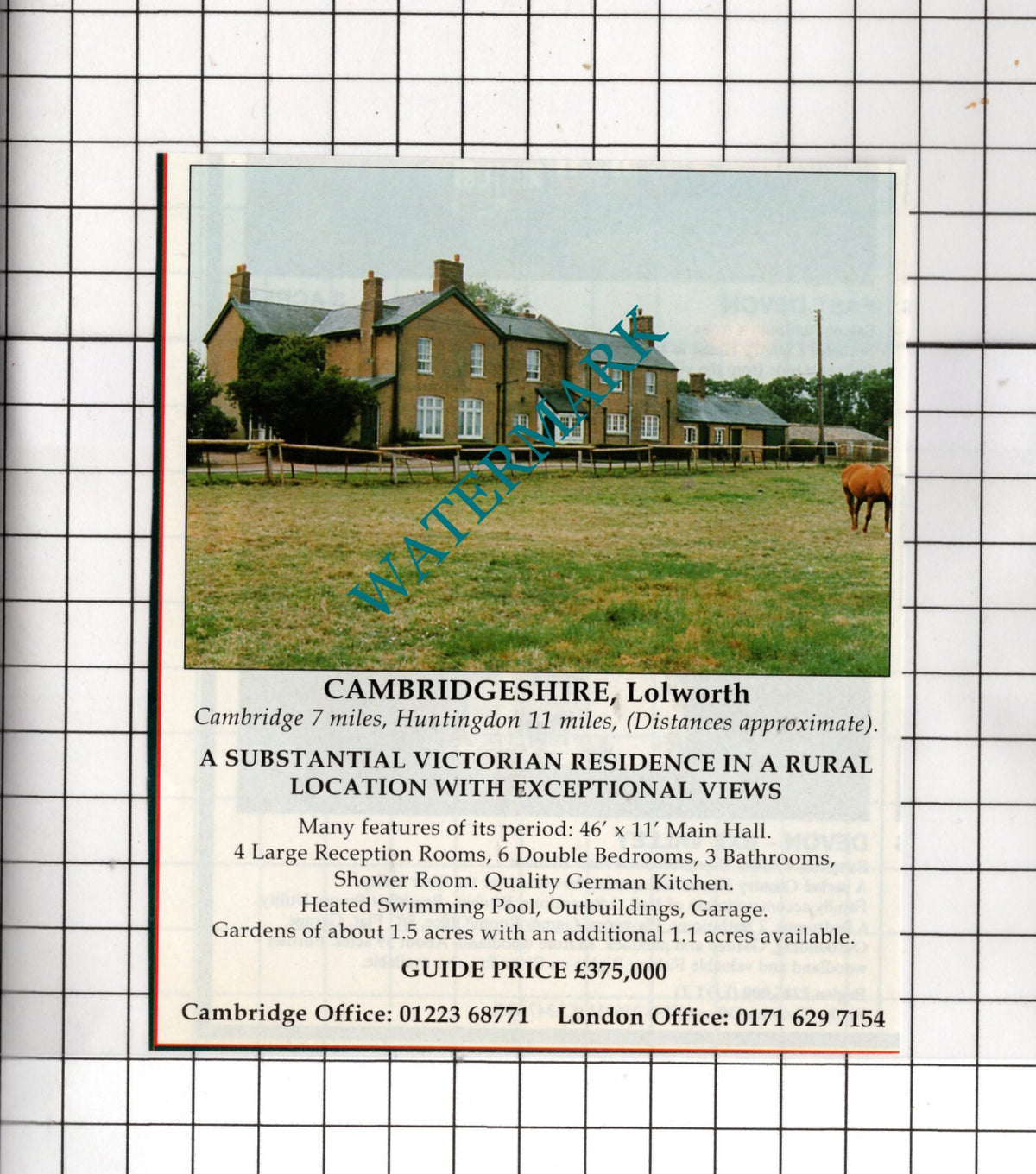 Lolworth Cambridgeshire House Sale Advert - 1994 Cutting