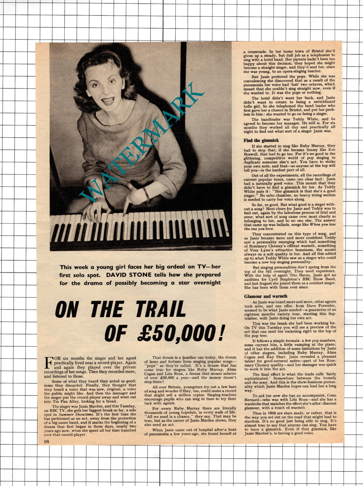 Janie Marden Singer Summer Showtime - 1956 Article