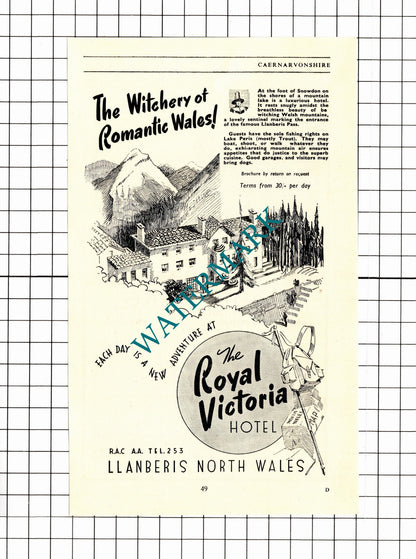 Royal Victoria Hotel Llanberis Grosvenor Hotel Four Oaks Llandudno  -1953 Advert