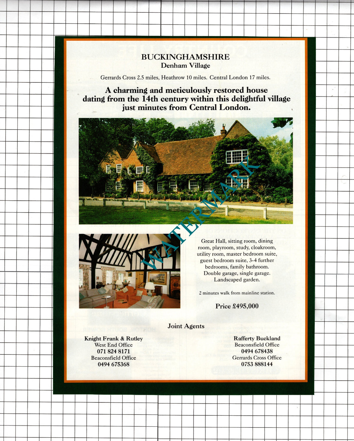 Denham Village Buckinghamshire House Sale Advert - 1991 Cutting