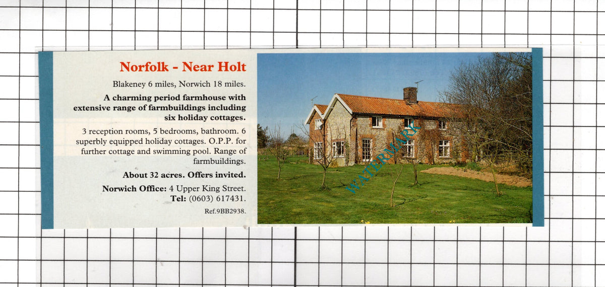 Holt Norfolk Farmhouse House Sale Advert -- 1991 Clipping