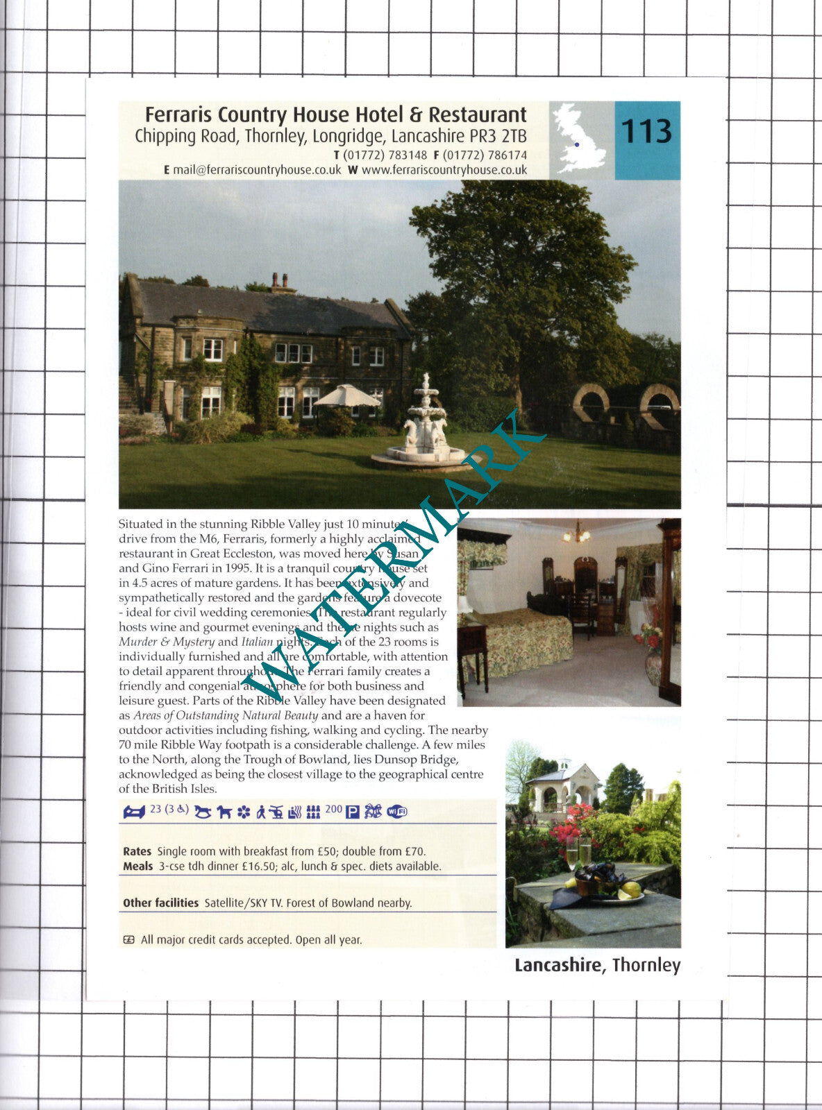 Ferraris Hotel Thornley Longridge Lancashire Advert - 2011 Cutting