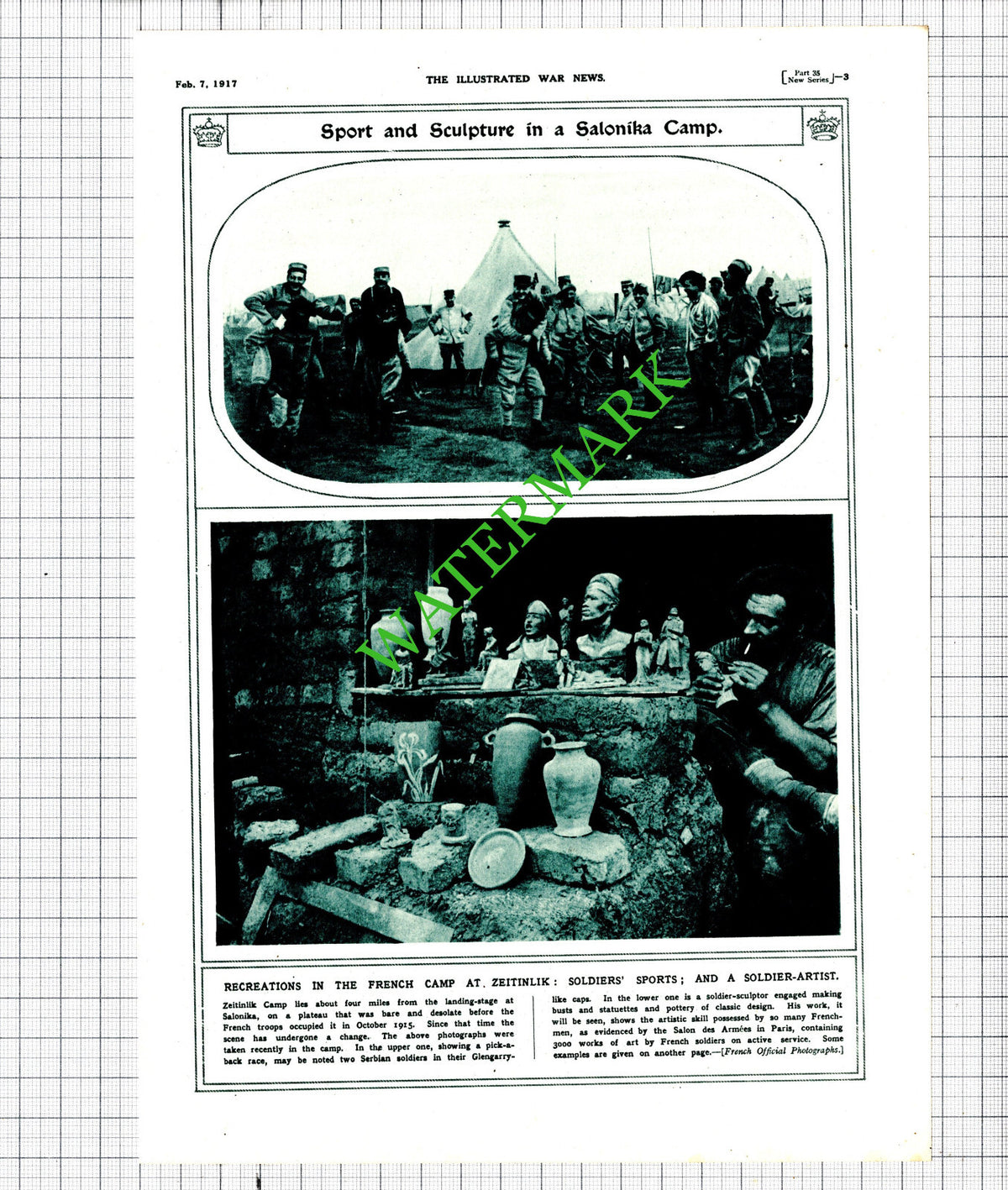 Zeitinlik Camp Salonika World War One WW1 - 1917 Cutting / Print