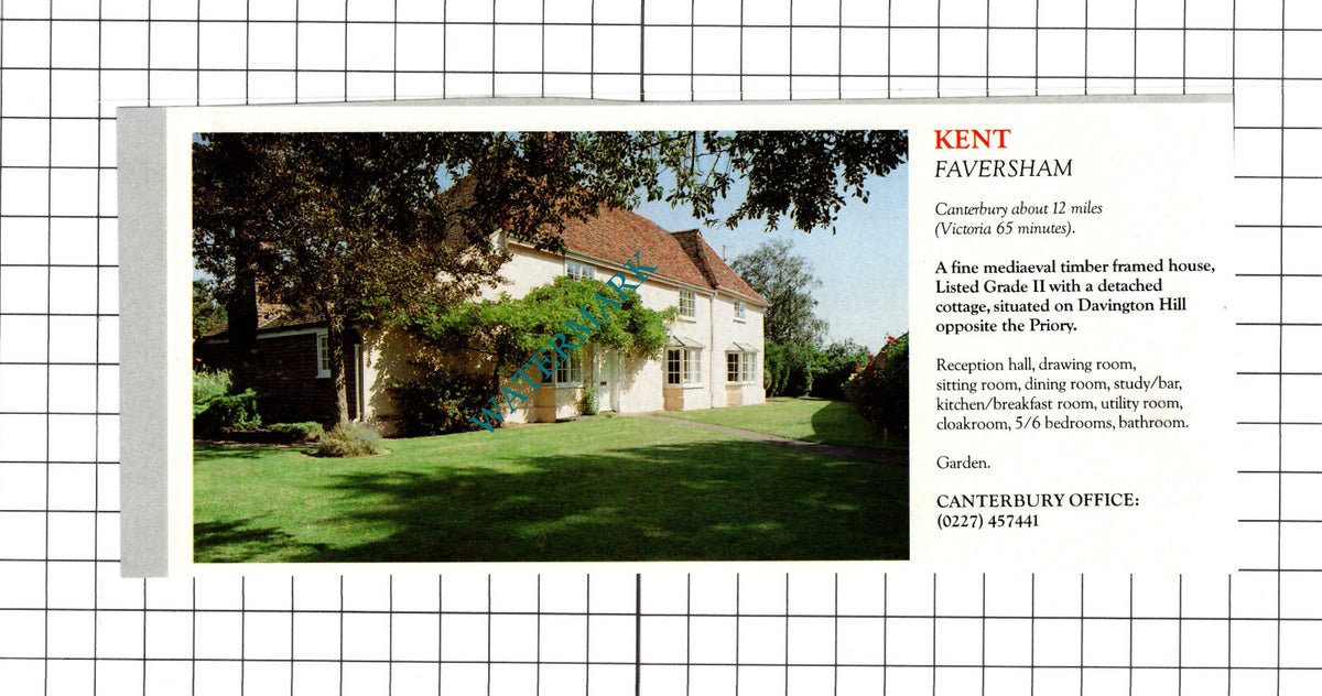 Faversham Kent Davington Hill House Sale Advert - c.1991 Cutting