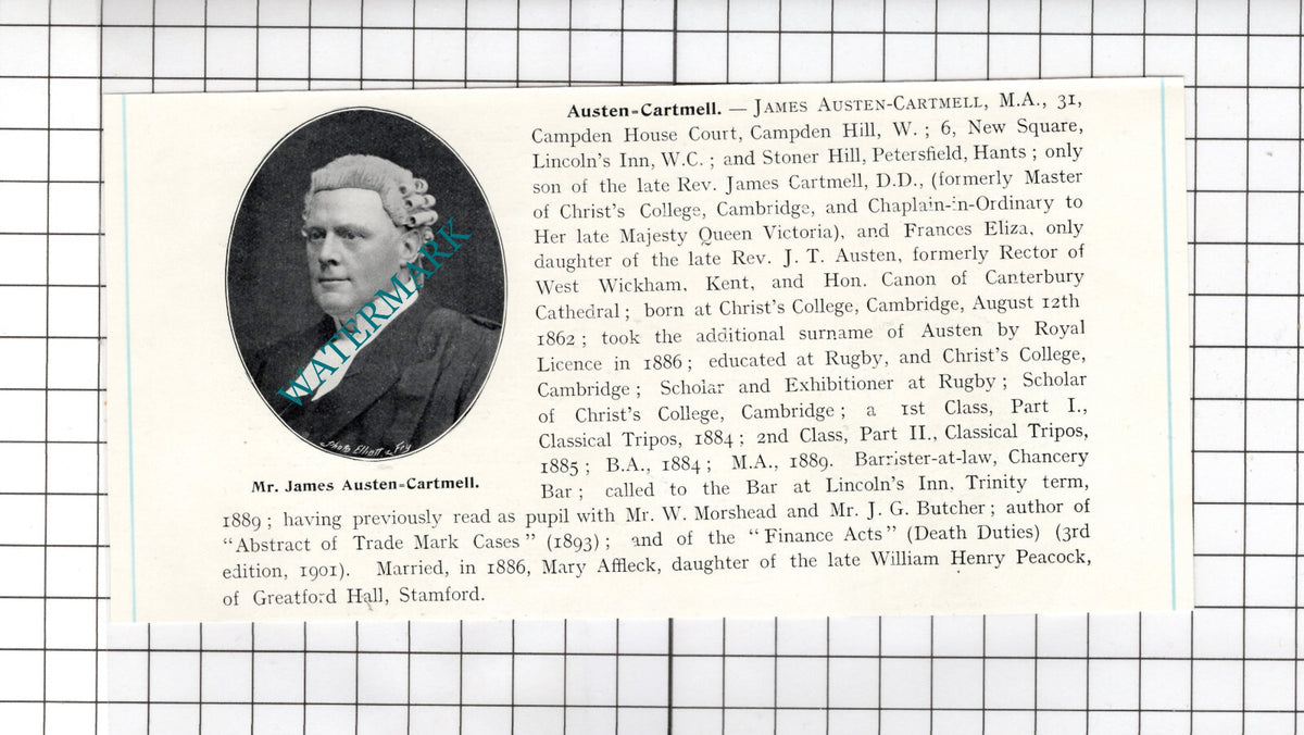Mr James Austen-Cartmell Stoner Hill Petersfield Hampshire - 1905 Clipping