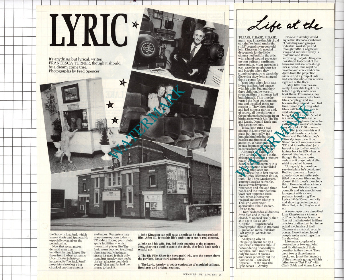 The Lyric Cinema Leeds Yorkshire John Kingston - 1985 Article