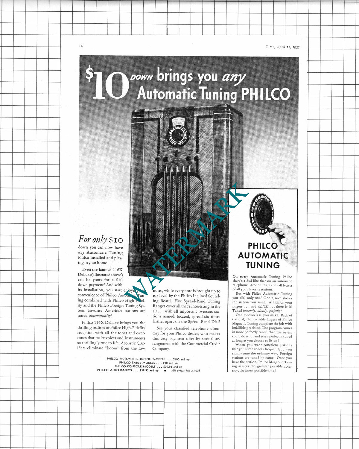 Philco Automatic Tuning  USA Advert - 1937 Clipping / Print