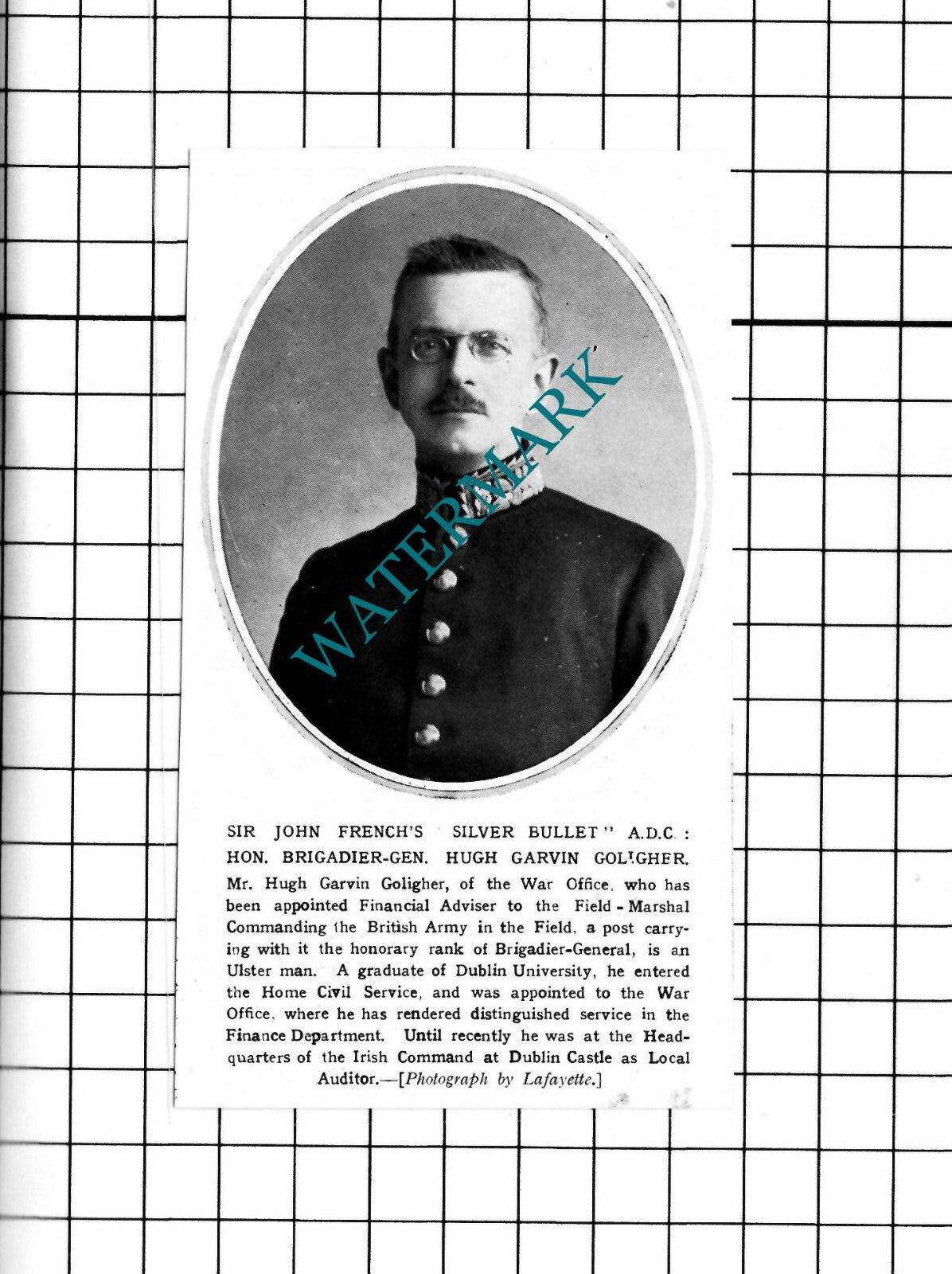 Hon Brig Gen Hugh Garvin Goligher  War Office WW1- 1915 Small Clipping / Print