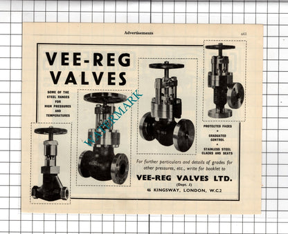 Vee-Reg Valves Ltd London / Bryan Donkin Company Ltd Chesterfield - 1951 Advert