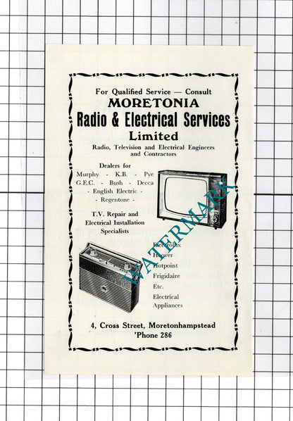 Moretonia Radio Moretonhampstead / MJ Lyons Hairdresser Chagford -c.1940s Advert