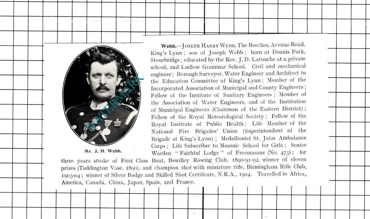 Mr Joseph Harry Webb The Beeches King's Lynn Norfolk  - 1911 Clipping