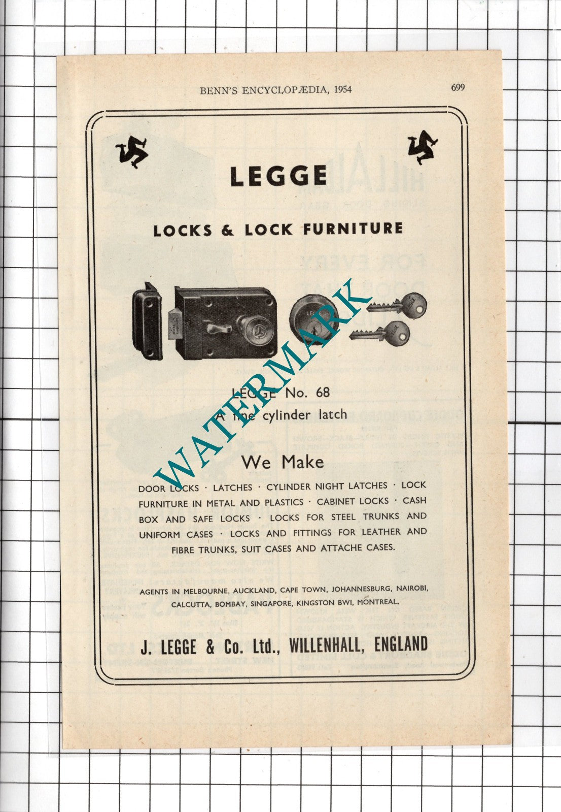 J Legge & Co Ltd Willenhall England  -  1954 Advert