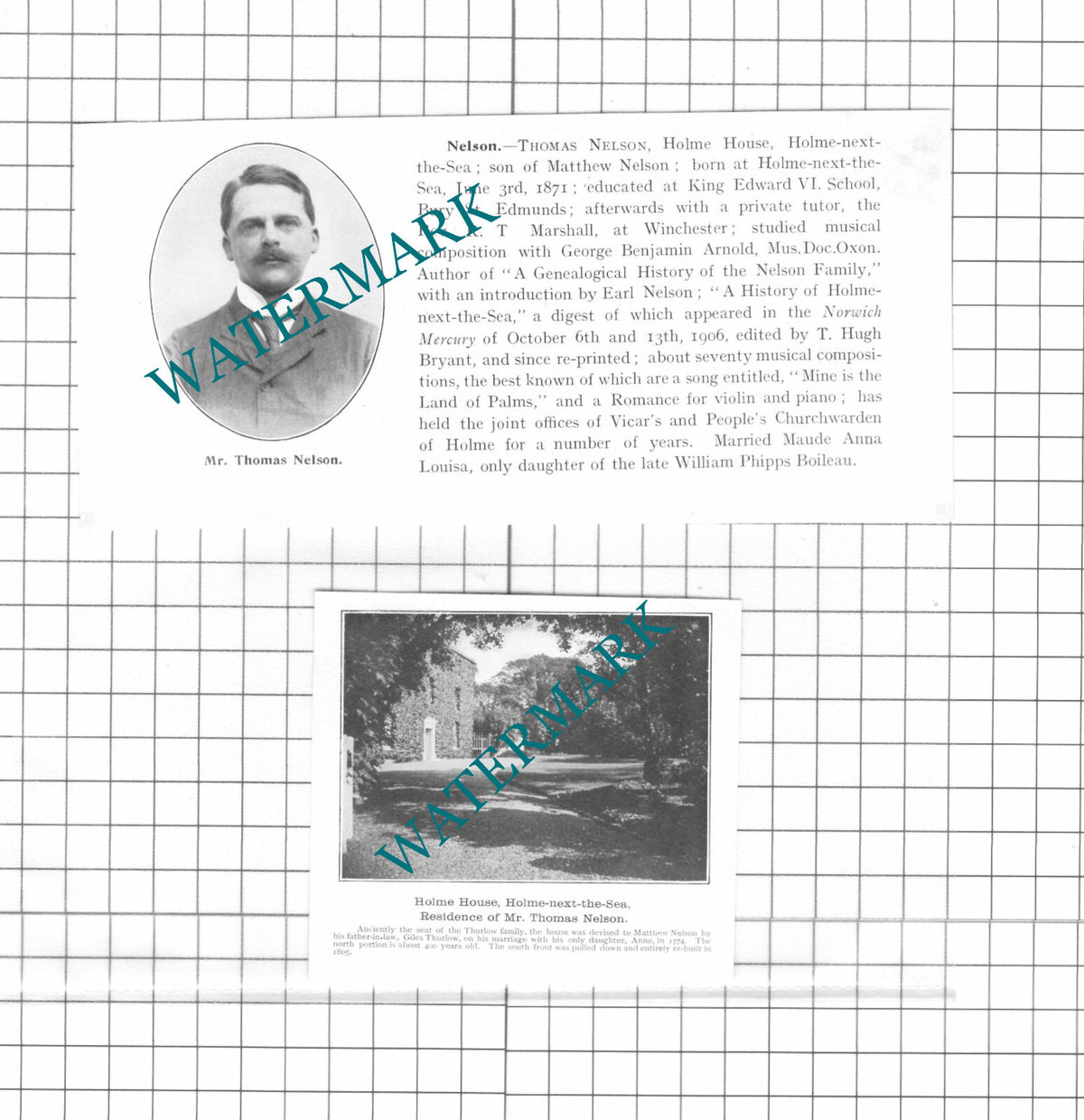 Thomas Nelson Holme House Holme-next-the Sea Norfolk - 1911 Two-Part Clipping