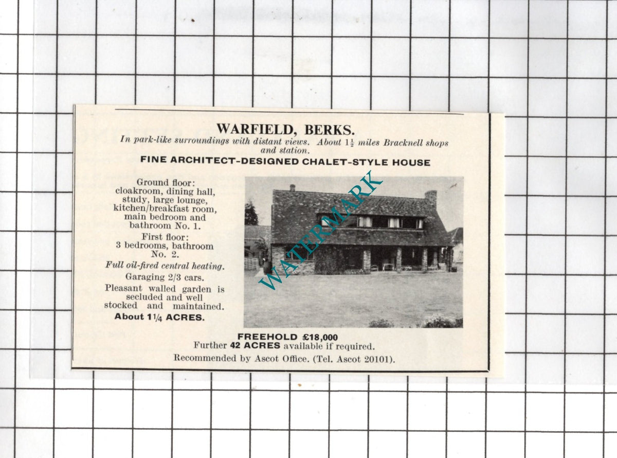 Warfield Berkshire  - 1967 Small House Sale Advert