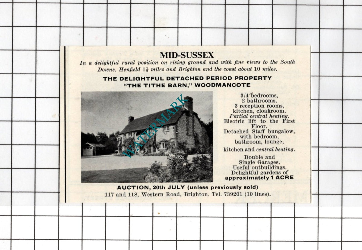 The Tithe Barn Woodmancote Sussex - 1967 SMALL House Sale Advert
