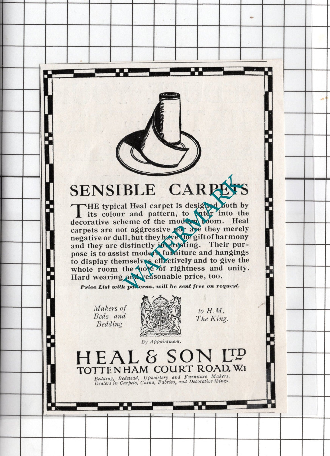 Heal & Son Ltd London Heal Carpets  Small Advert  1927 Clipping
