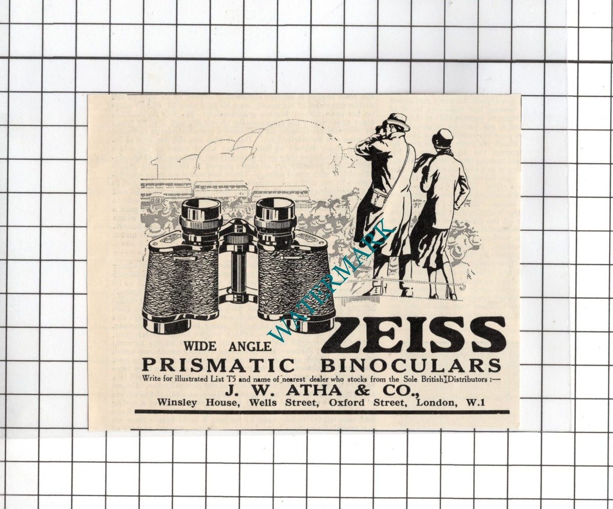 J W Atha & Co London Zeiss Binoculars ADVERT  - 1926 SMALL Advert