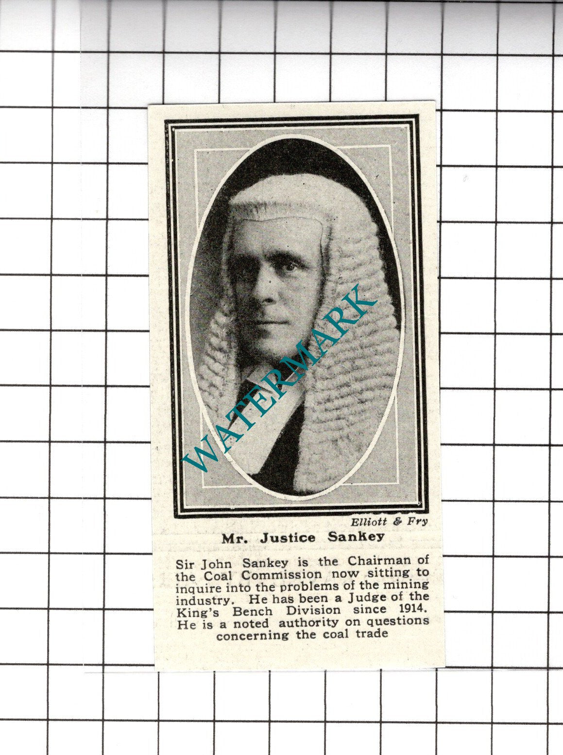 Sir John Sankey Mr Justice Sankey   - 1919 SMALL Cutting