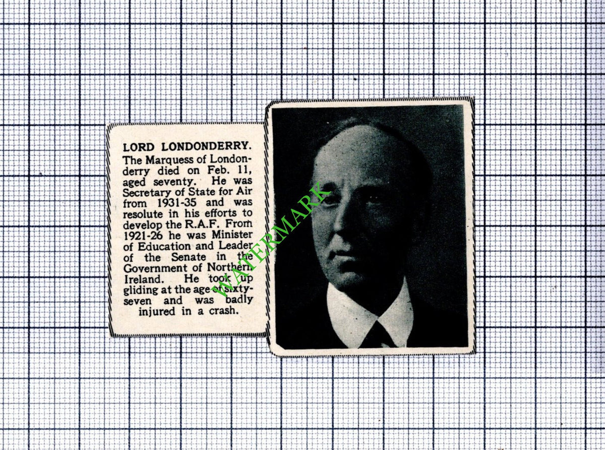 Lord Londonderry Marquess Obituary - 1949 SMALL Cutting