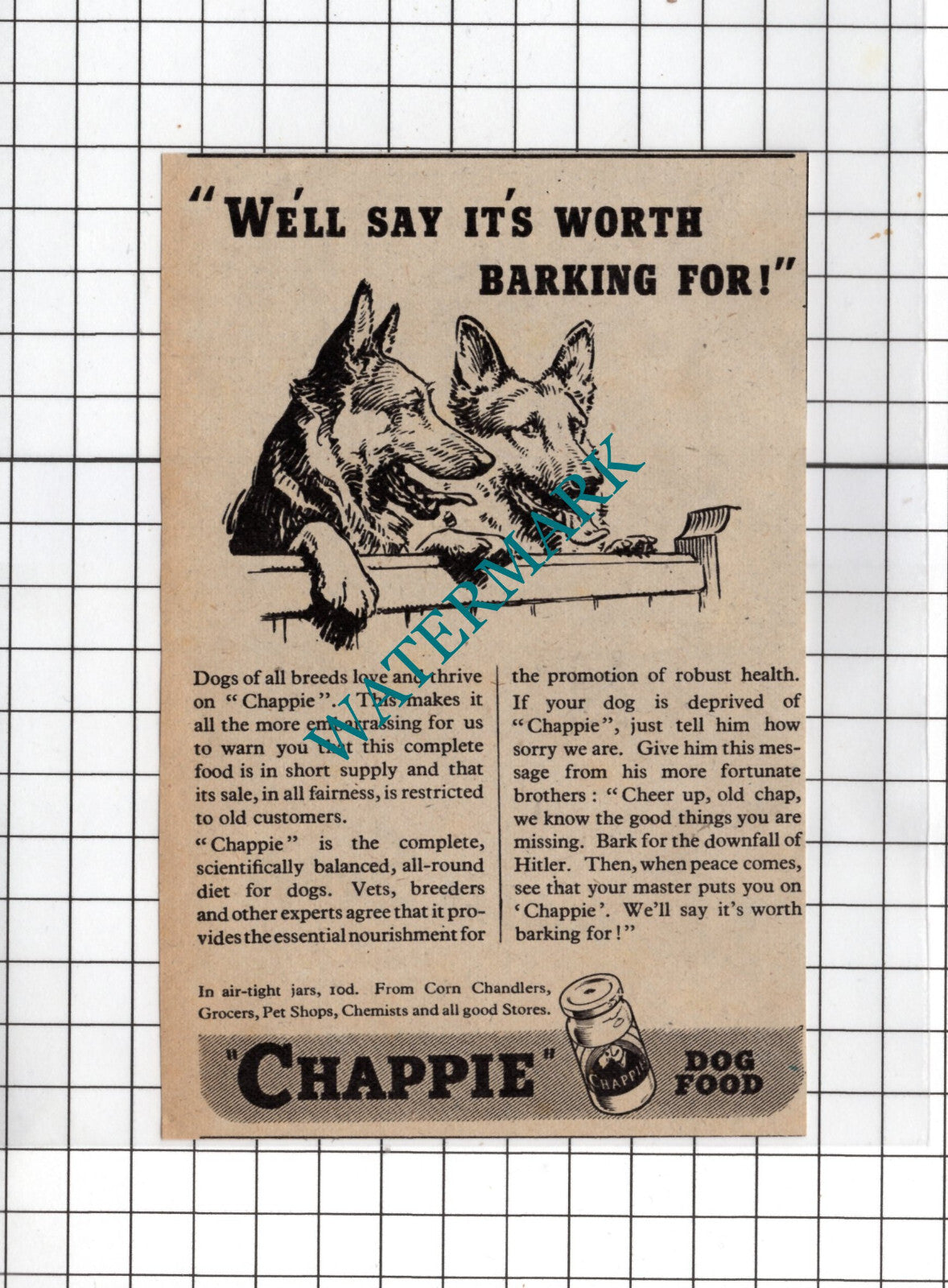 Chappie Dog Food Advert  - 1943 Wartime Advert