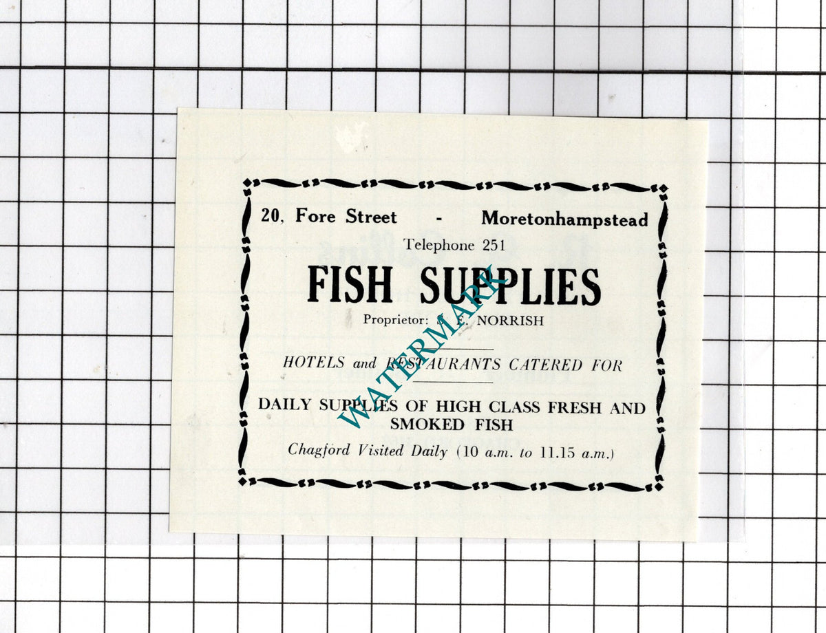 R G Collins Plumber Chagford Devon /  S E Norrish Fish    -c.1940s Small Advert